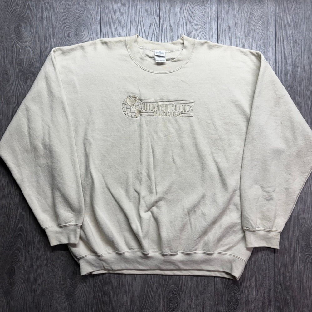 Vintage Universal Studios 2XL Florida Embroidered Sweatshirt Tan Y2K Mens